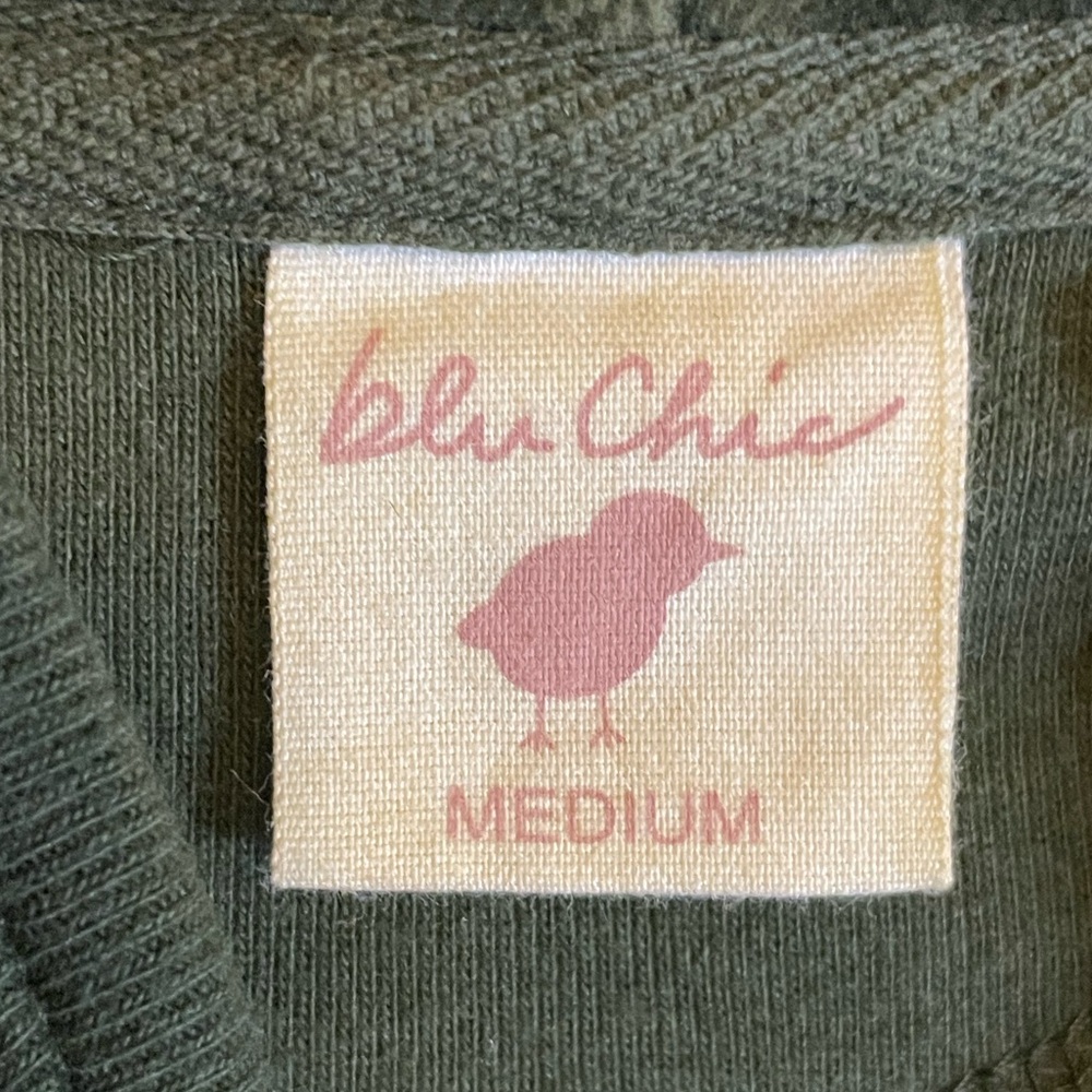 blu chic Preloved Olive Green Velour Women's Hoodie w/ Drawstring Middle Size M - Picture 9 of 10